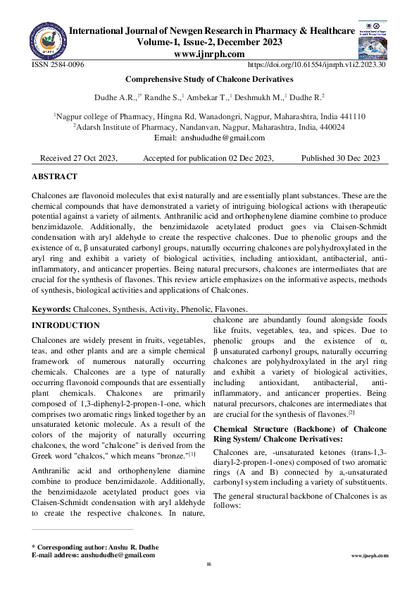 (PDF) Comprehensive Study of Chalcone Derivatives
