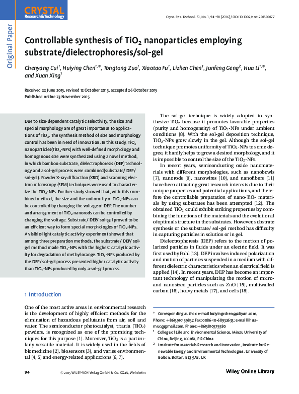 (PDF) Controllable synthesis of TiO2 nanoparticles and their ...
