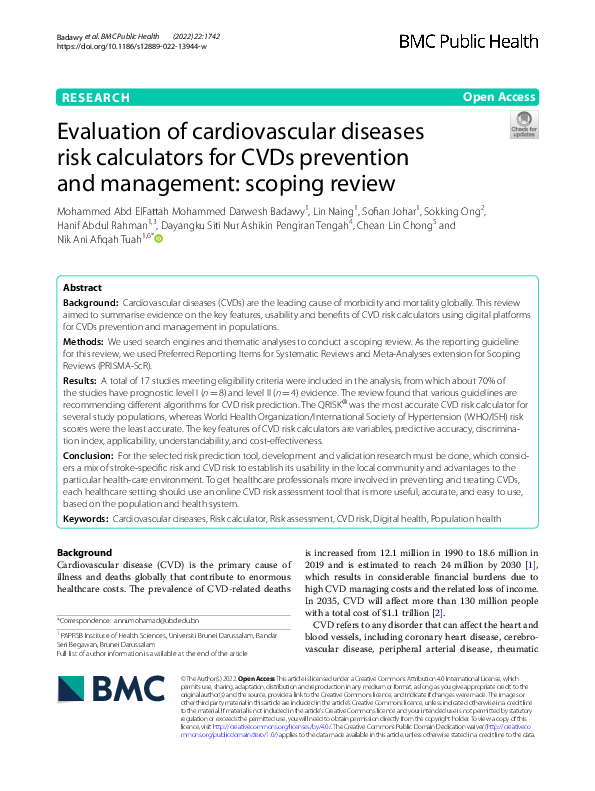 (PDF) Evaluation of cardiovascular diseases risk calculators for CVDs ...