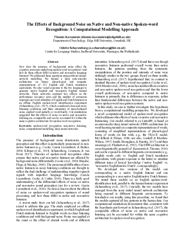 (PDF) The Effects of Background Noise on Native and Non-native Spoken ...
