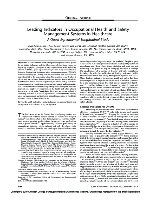 (PDF) Leading Indicators in Occupational Health and Safety Management ...