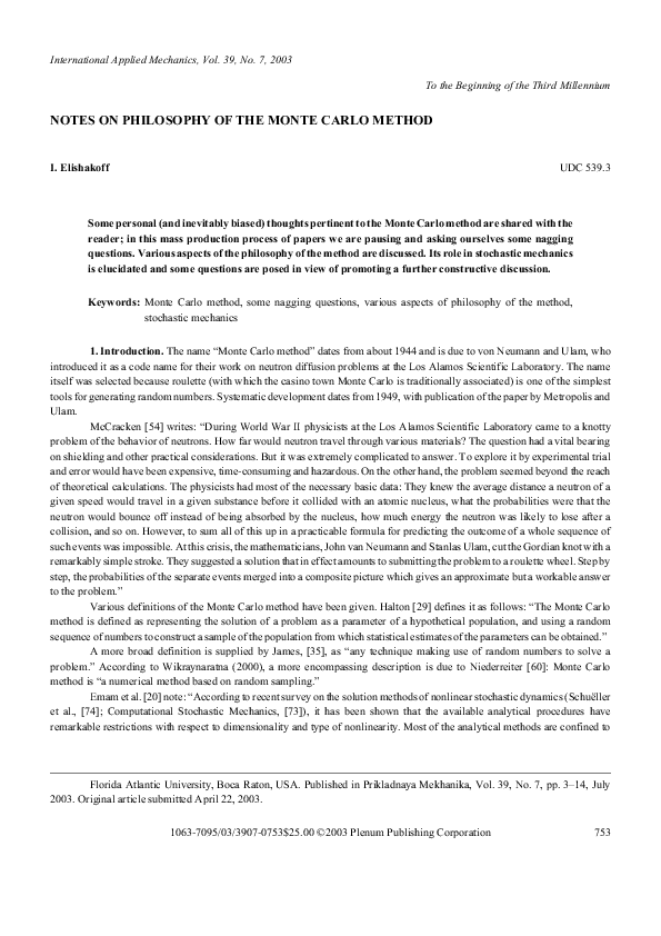 (PDF) Notes on Philosophy of the Monte Carlo Method