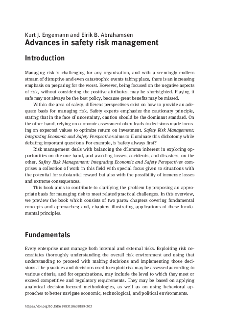 (PDF) Advances in safety risk management
