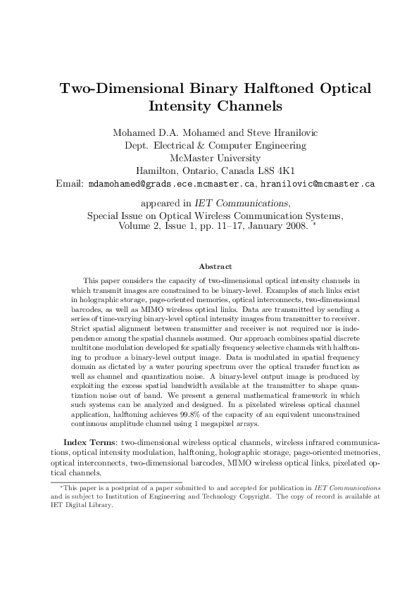 (PDF) Two-dimensional binary halftoned optical intensity channels