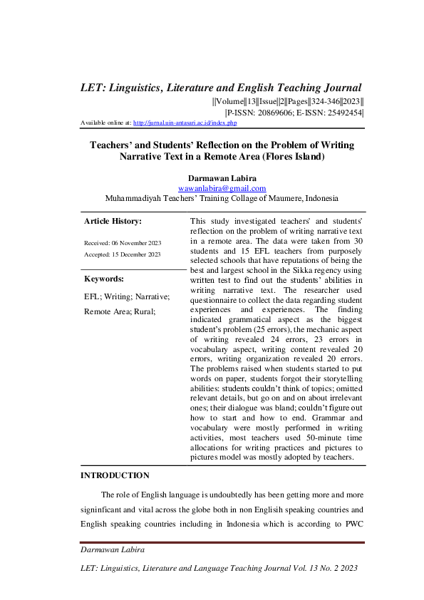 (PDF) Teachers’ and Students’ Reflection on the Problem of Writing ...