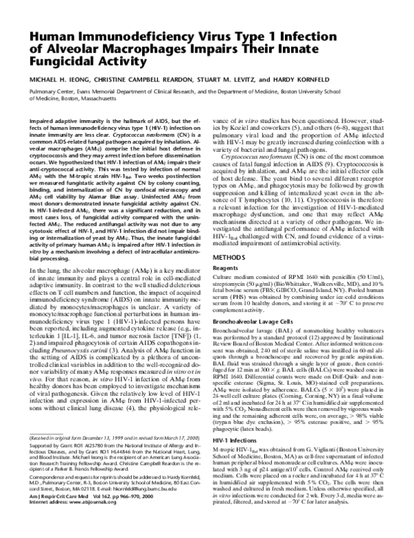 (PDF) Human Immunodeficiency Virus Type 1 Infection of Alveolar ...