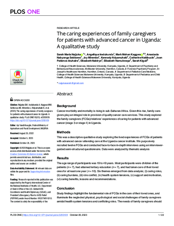 (PDF) The caring experiences of family caregivers for patients with ...
