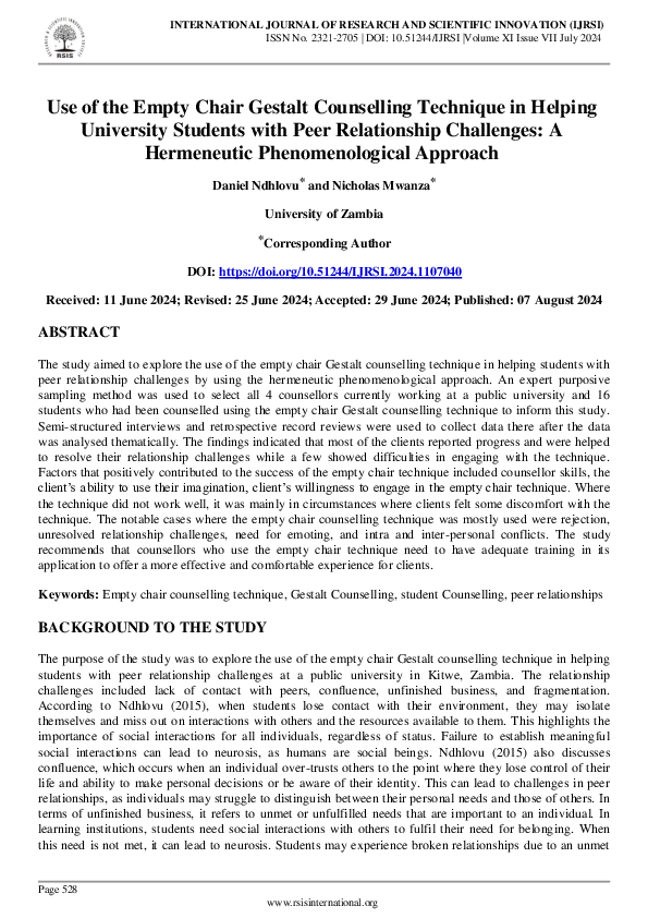(PDF) Use of the Empty Chair Gestalt Counselling Technique in Helping ...