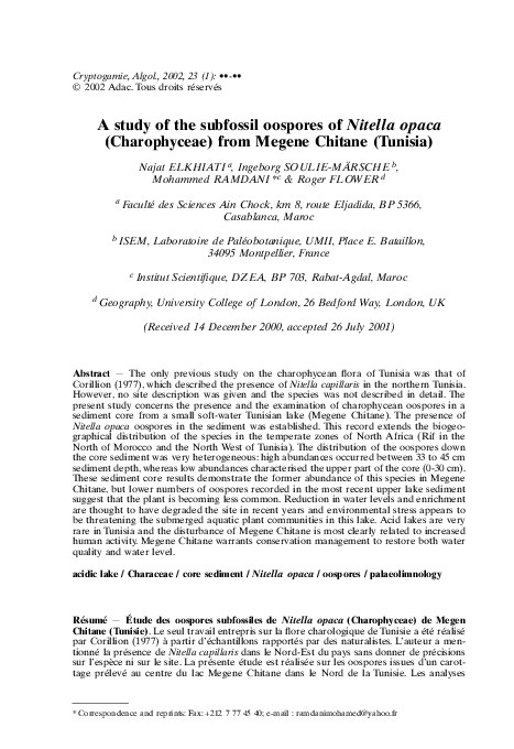 (PDF) A study of the subfossil oospores of Nitella opaca (Charophyceae ...