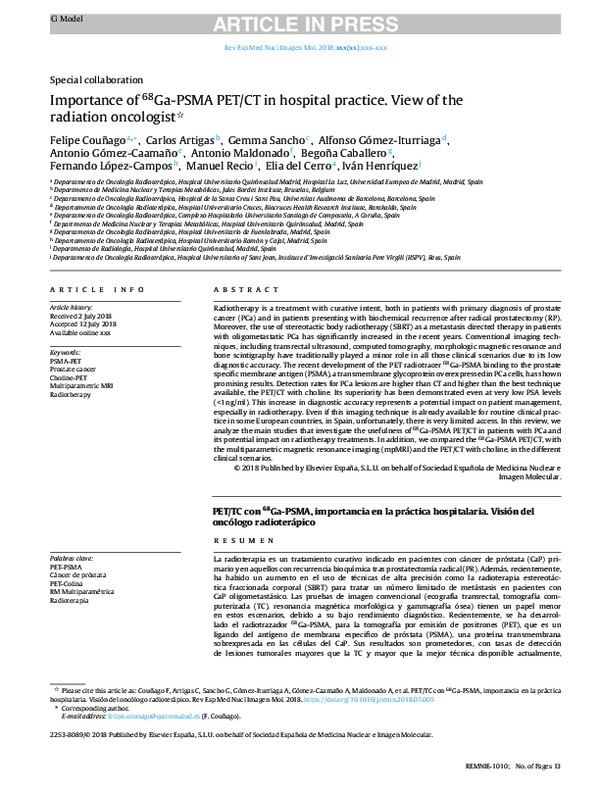(PDF) Importance of 68Ga-PSMA PET/CT in hospital practice. View of the ...