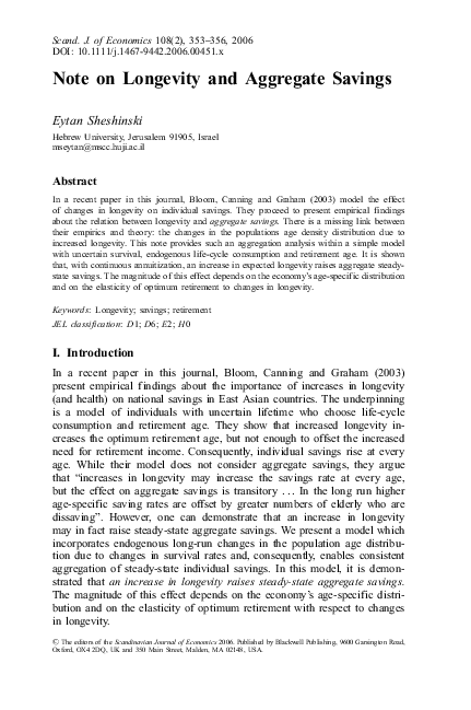 (PDF) Note on Longevity and Aggregate Savings