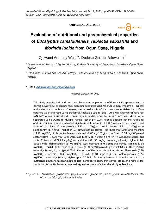 (PDF) Evaluation of nutritional and phytochemical properties of ...