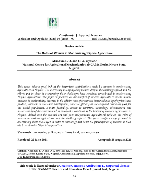 (PDF) The Roles of Women in Modernizing Nigeria Agriculture