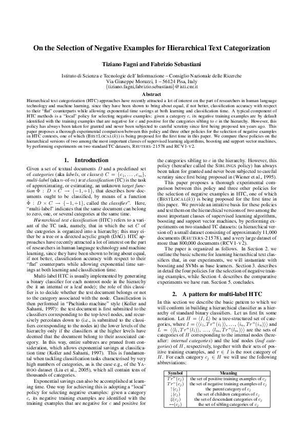 (PDF) On the Selection of Negative Examples for Hierarchical Text ...