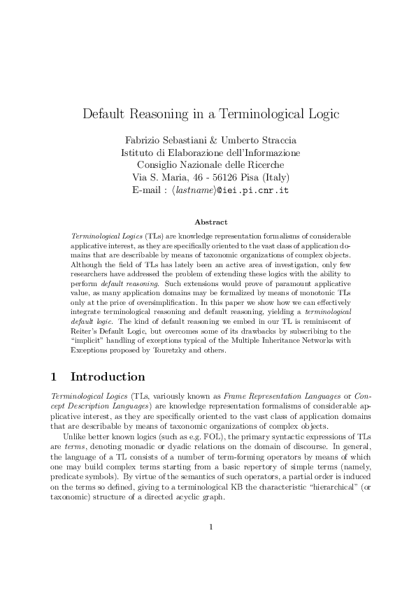 (PDF) Default Reasoning in a Terminological Logic