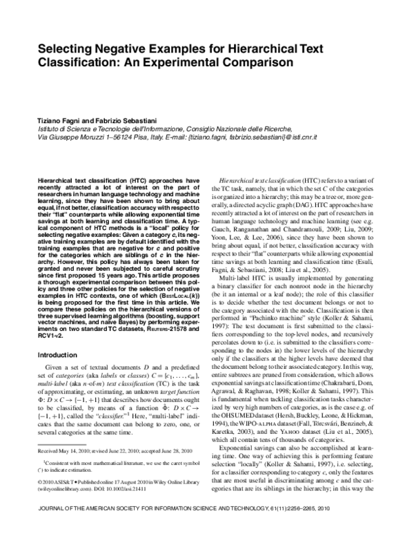 (PDF) Selecting negative examples for hierarchical text classification ...