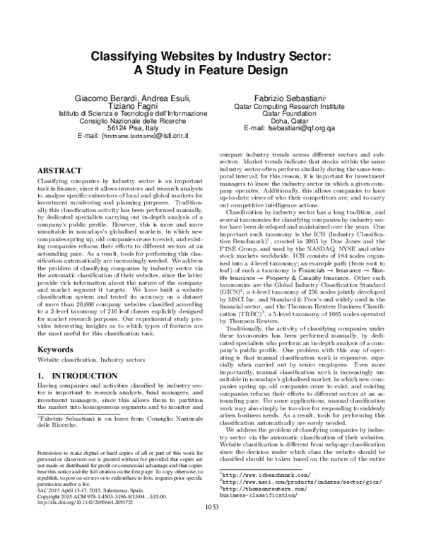 (PDF) Classifying websites by industry sector