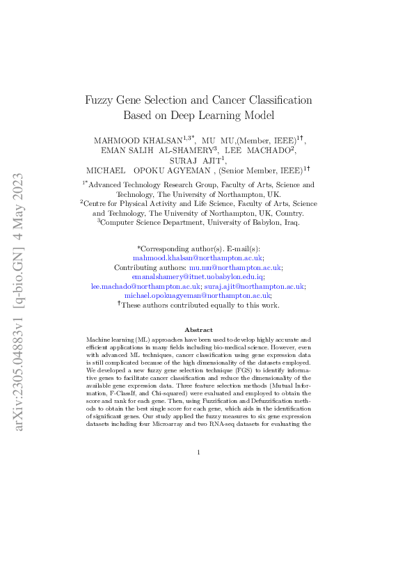 (PDF) Fuzzy Gene Selection and Cancer Classification Based on Deep ...