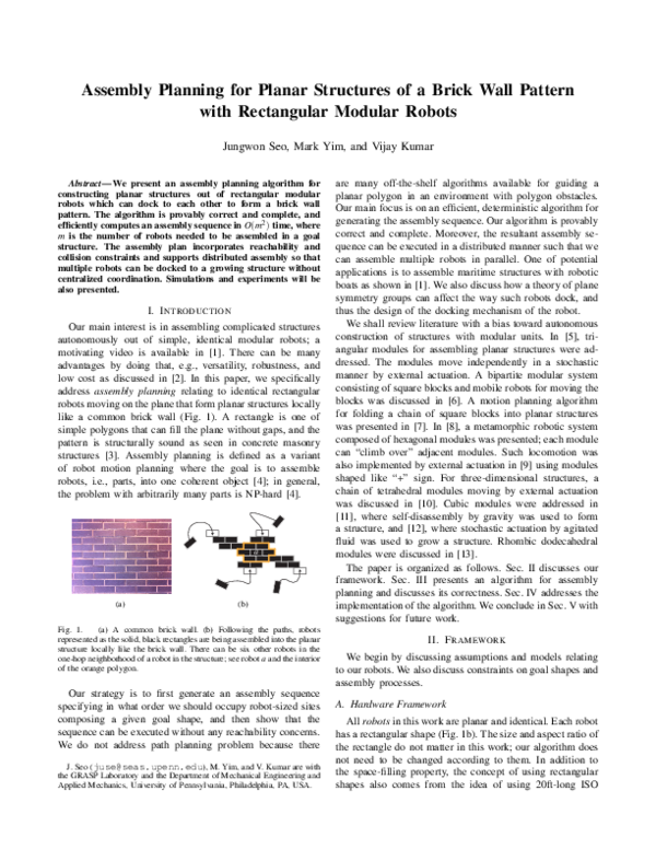 (PDF) Assembly planning for planar structures of a brick wall pattern ...