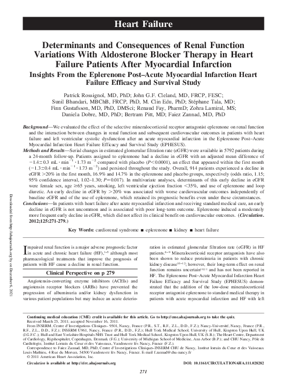 (PDF) Heart Failure Determinants and Consequences of Renal Function ...
