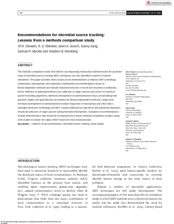 (PDF) Recommendations for microbial source tracking: Lessons from a ...