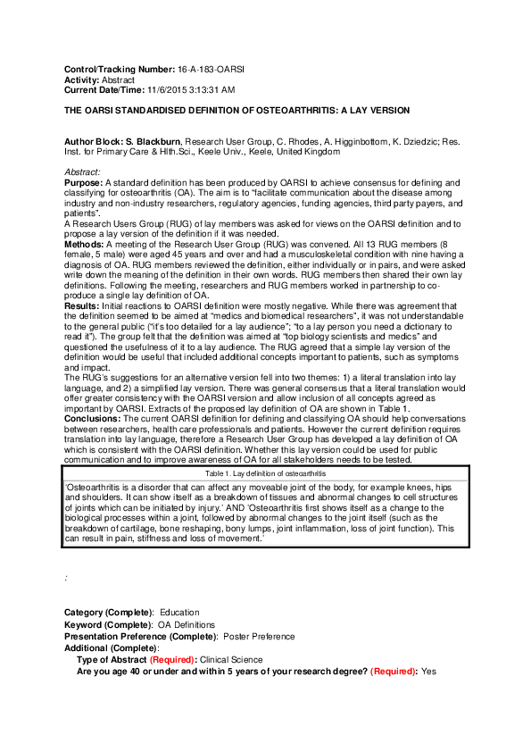 (PDF) The OARSI standardised definition of osteoarthritis: A lay version