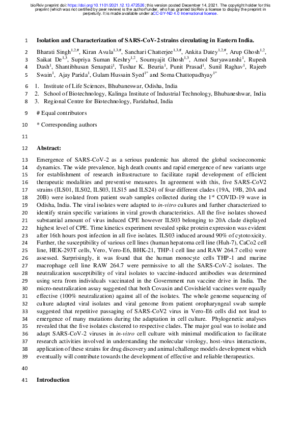 (PDF) Isolation and Characterization of SARS-CoV-2 strains circulating ...