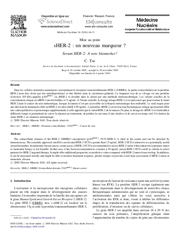 (PDF) sHER-2 : un nouveau marqueur