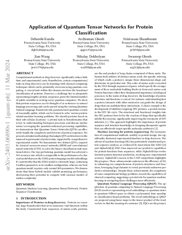 (PDF) Application of Quantum Tensor Networks for Protein Classification