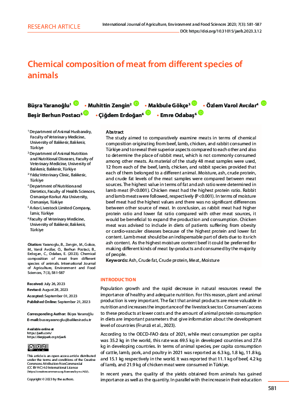 (PDF) Chemical composition of meat from different species of animals
