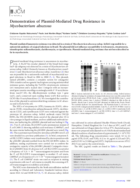 (PDF) Demonstration of Plasmid-Mediated Drug Resistance in ...