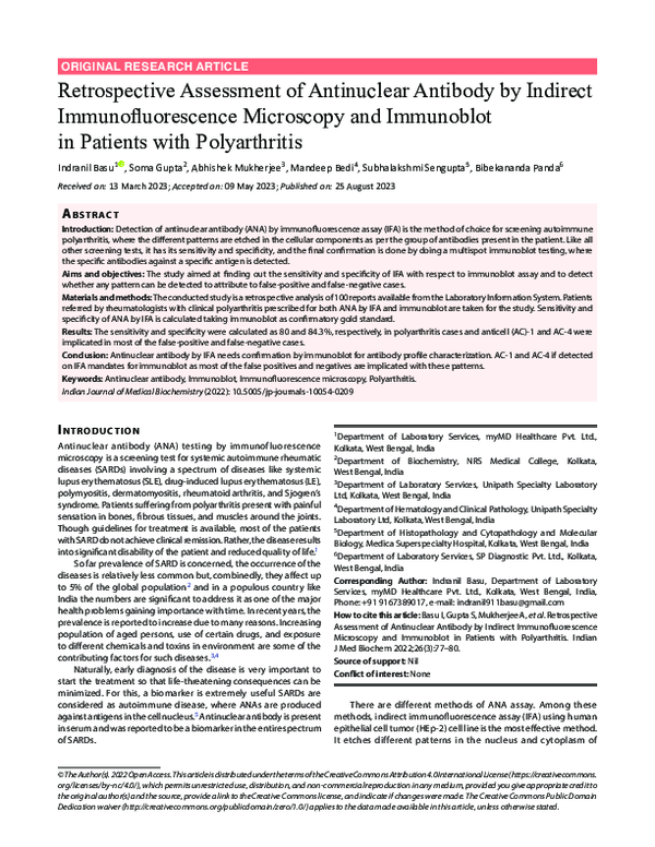 (PDF) Retrospective Assessment of Antinuclear Antibody by Indirect ...
