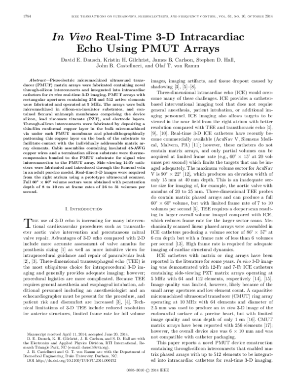 (PDF) In vivo real-time 3-D intracardiac echo using PMUT arrays