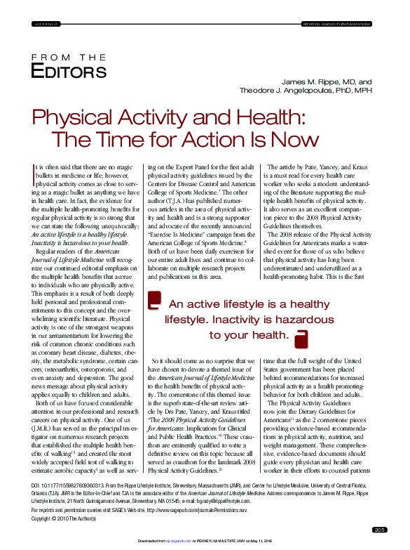 (PDF) Physical Activity and Health: The Time for Action Is Now