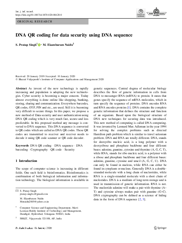 (PDF) DNA QR coding for data security using DNA sequence
