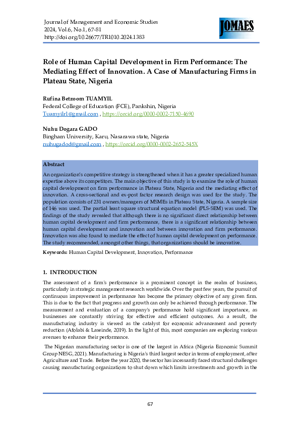 (PDF) Role of Human Capital Development in Firm Performance: The ...