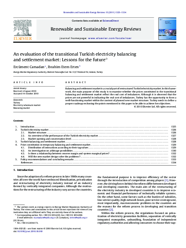 (PDF) An evaluation of the transitional Turkish electricity balancing ...
