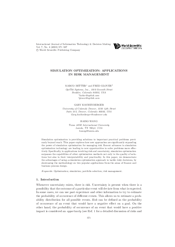 (PDF) Simulation Optimization: Applications in Risk Management