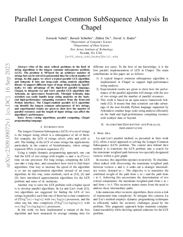 (PDF) Parallel Longest Common SubSequence Analysis In Chapel
