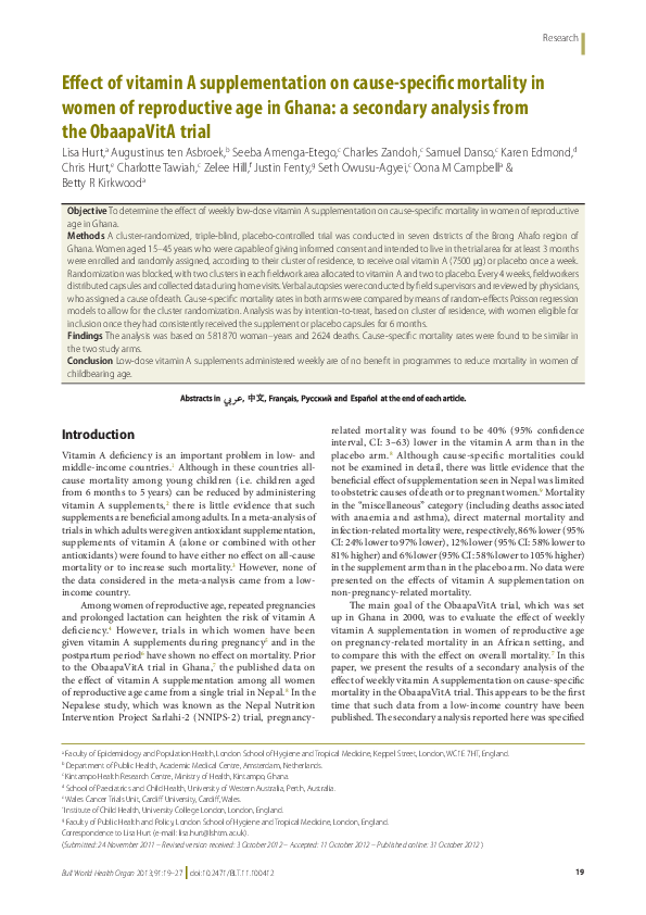 (PDF) Effect of vitamin A supplementation on cause-specific mortality ...