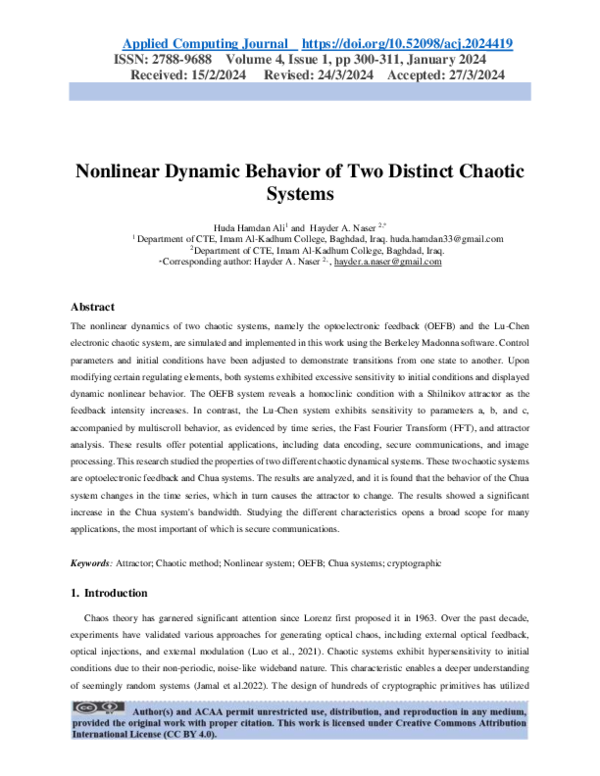 (PDF) Nonlinear Dynamic Behavior of Two Distinct Chaotic Systems