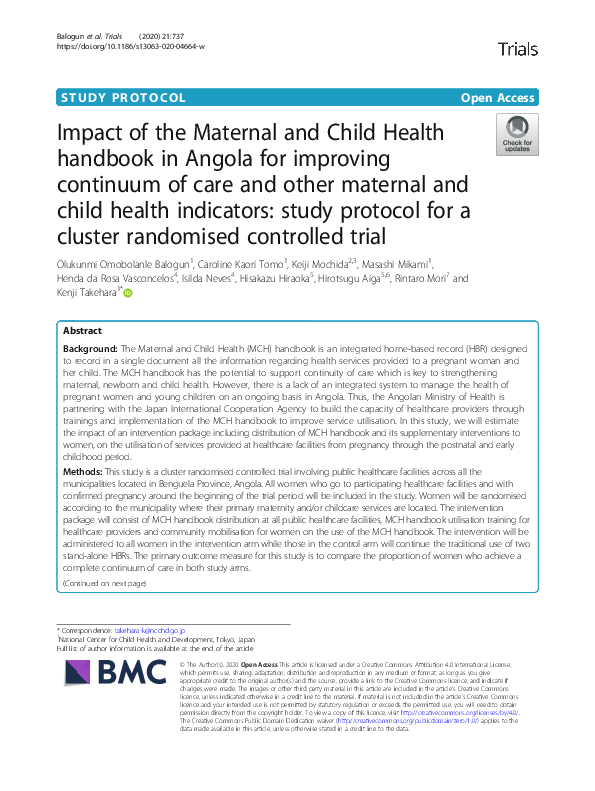 (PDF) Impact of the Maternal and Child Health handbook in Angola for ...