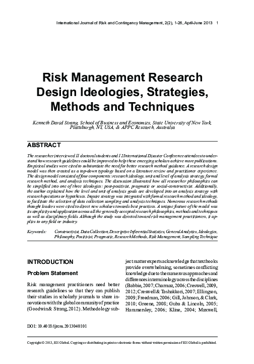 (PDF) Risk Management Research Design Ideologies, Strategies, Methods ...