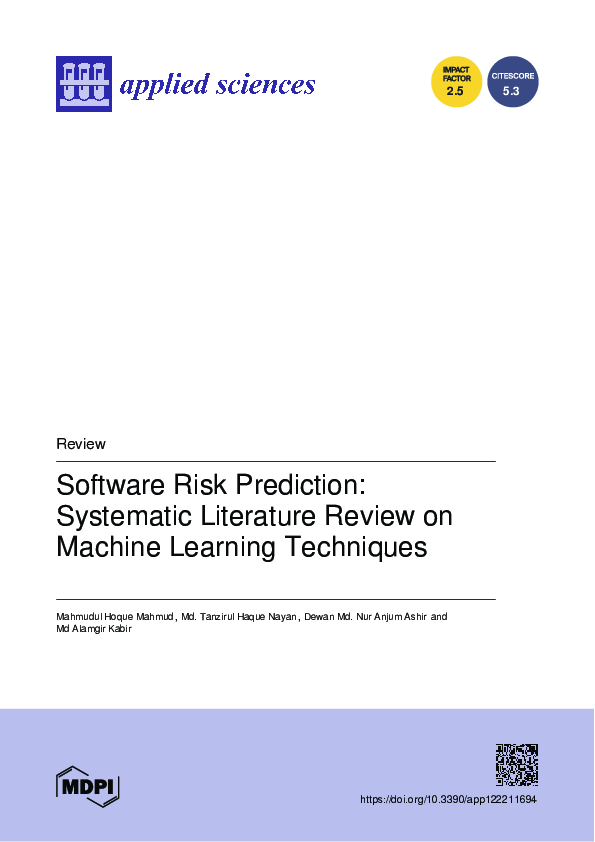 (PDF) Software risk prediction: systematic literature review on machine ...