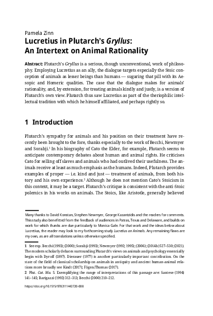 (PDF) Lucretius In Plutarch's Gryllus: An Intertext on Animal Rationality