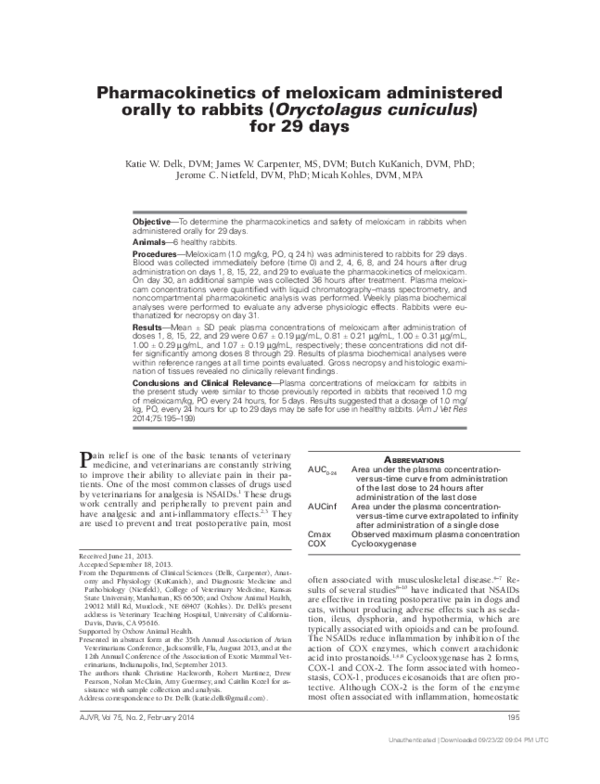 (PDF) Pharmacokinetics of meloxicam administered orally to rabbits ...