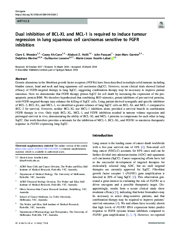 (PDF) Dual inhibition of BCL-XL and MCL-1 is required to induce tumour ...