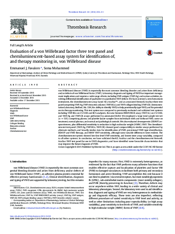 (PDF) Evaluation of a von Willebrand factor three test panel and ...