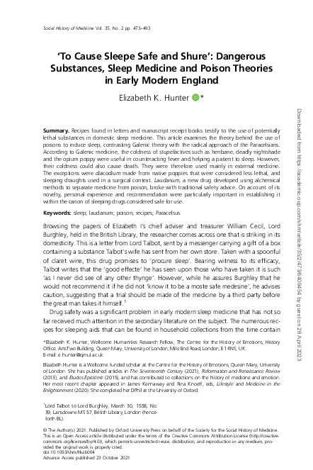 (PDF) ‘To Cause Sleepe Safe and Shure’: Dangerous Substances, Sleep ...