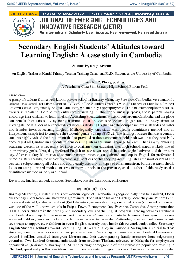 (PDF) Secondary English Students' Attitudes toward Learning English: A ...